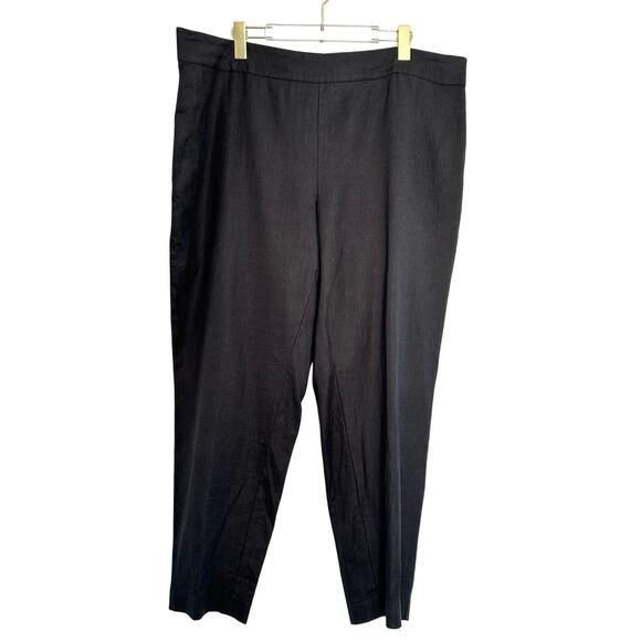 Eileen Fisher Pull On Ankle Pant Size 1X Black Organic Linen Elastic High Waist - Picture 1 of 6